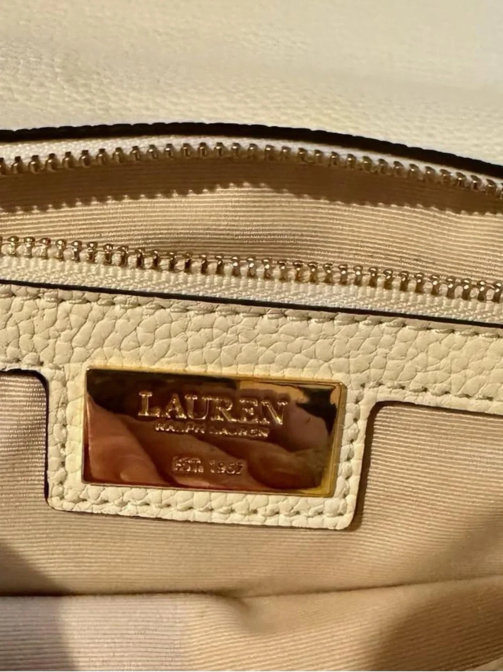 Lauren Ralph Lauren Cream Satchel Crossbody with Gold Hardware
